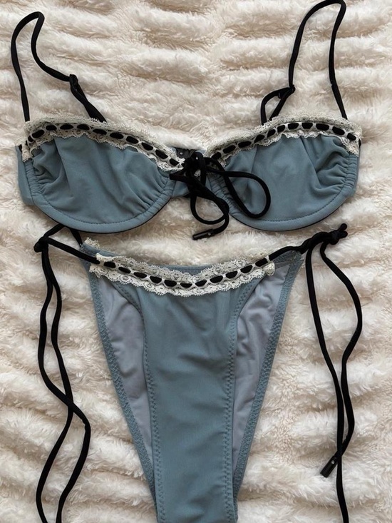 With Jean Other - With Jean Blue Lace-Trim Tie-Side Bikini